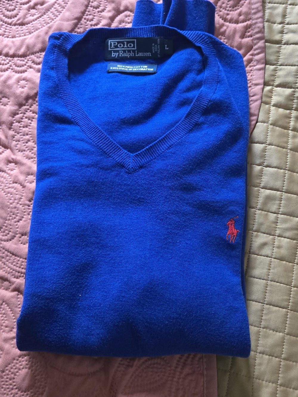 Ralph Lauren Men's Pima V-Neck Sweater - Cobalt Blue